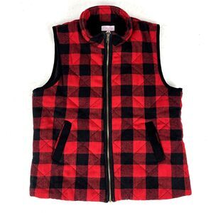 Pink Lily Flannel quilted Vest Red Black Buffalo Plaid Check Womens SZ LG